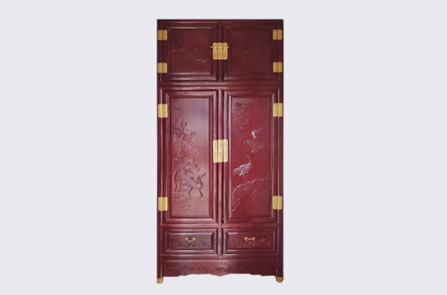 遵化高端中式家居装修深红色纯实木衣柜